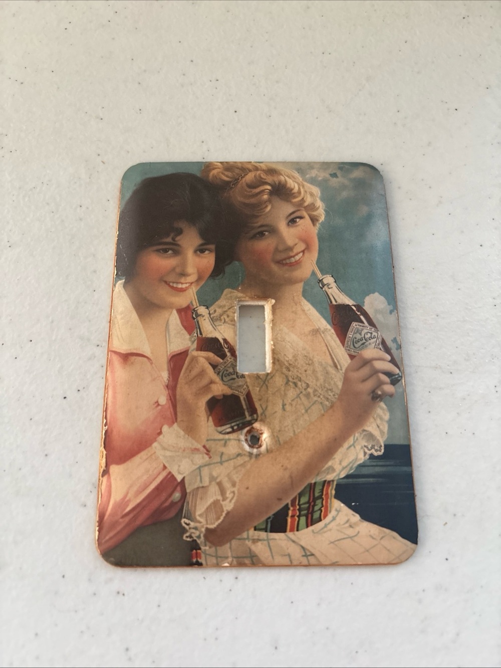 Coca Cola Vintage Girls Illustrated Switch Plate - Blue, Red, Cream